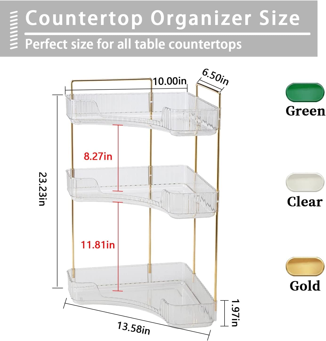 Bingobang Makeup Organiser Corner Trays, 3 Tiers Skincare Cosmetic Organizer Acrylic Large, Storage Tidy for Lipstick, Nail Care, Perfume, Brush, Vanity Dresser, Bedroom, Kitchen, Bathroom(Grey)