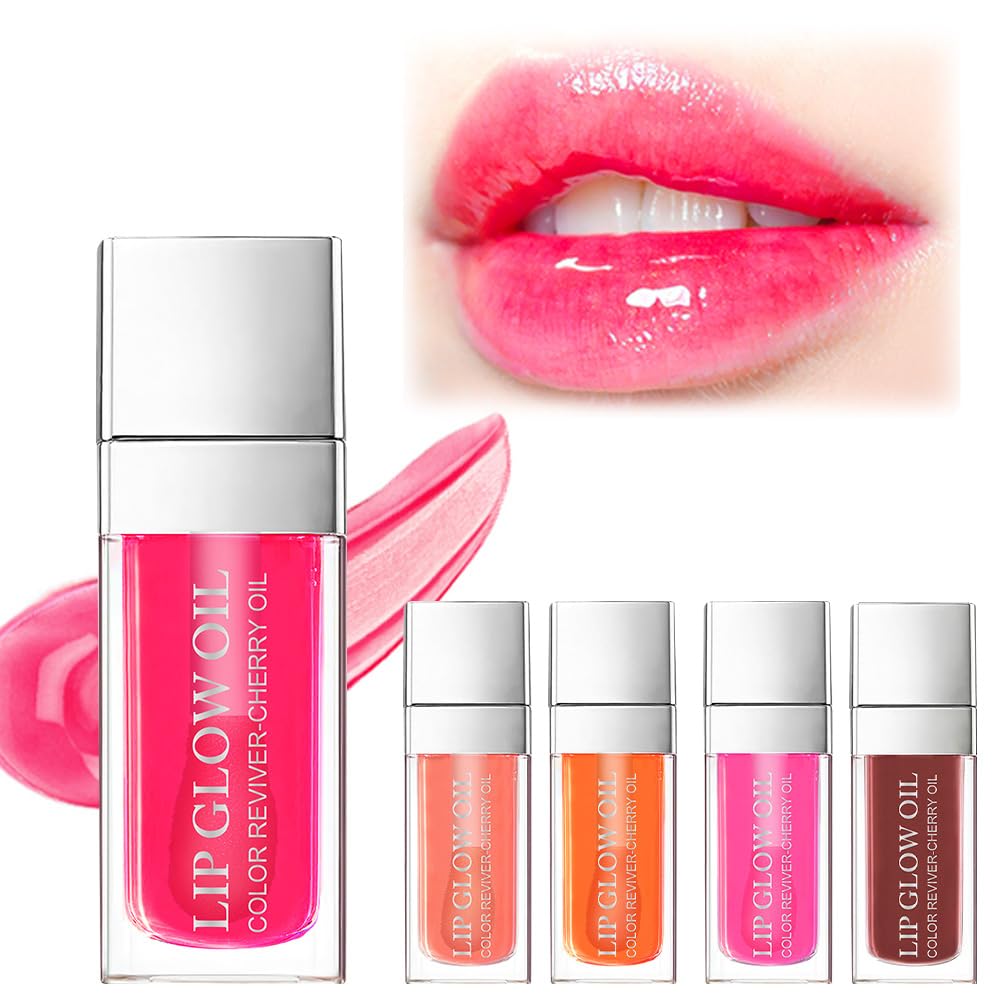 AOOWU Plumping Lip Oil Tinted, Moisturizing Lip Oil Long Lasting Nourishing Lip, Hydrating Lip Gloss Tint Lipstick for Women, Glitter Shine Liquid Lipstick, Lip Glaze Makeup Cosmetic