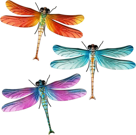 Songjum 3 PCS Metal Dragonfly Wall Decor with Legs Metal Dragonfly Wall Art for Home Bedroom Garden Indoor and Outdoor Decorations