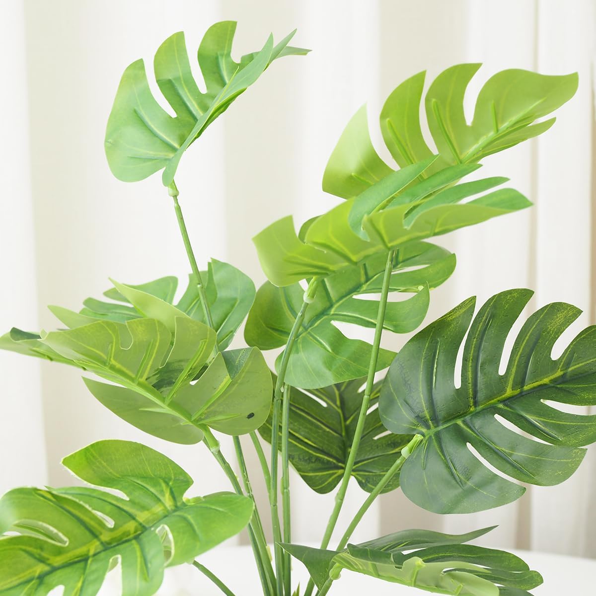 Artificial Plants in Pots, Fake Tropical Palm Tree with Greenery Leaves Stems,32CM Tall Taxu Plant for Office Desk Shelf,Garden,Home,Bathroom,Windowsill Decor