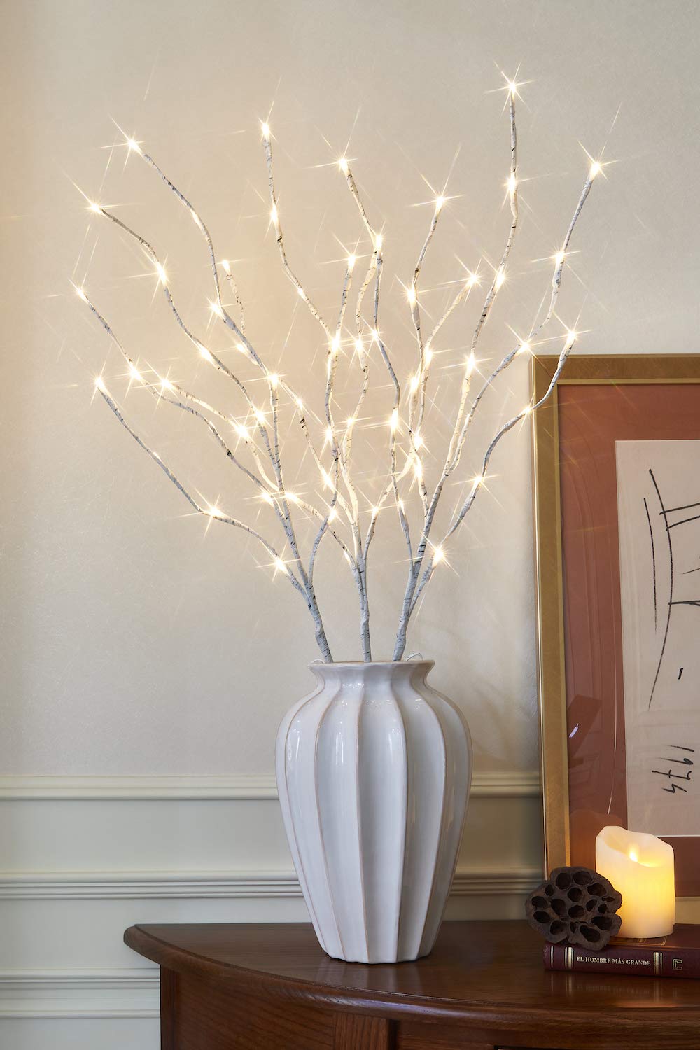 EAMBRITE 3PK 76cm Home Decorative Twig Lights Garden Stake Branch Lights with 60 Warm White LEDs Mains Powered Lighted Branches for Floor Vases Spring Xmas Decor Outdoor and Indoor