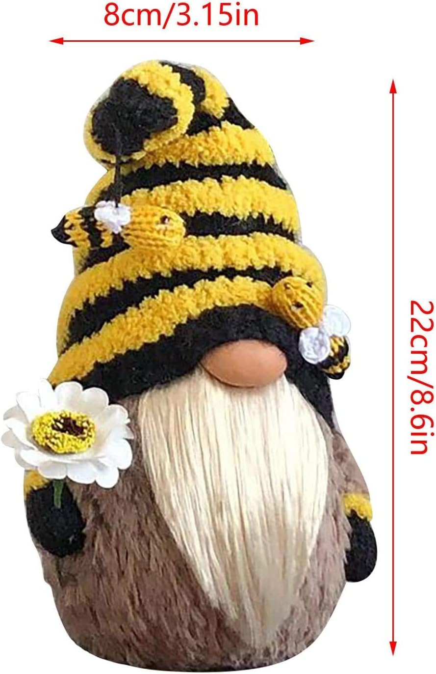 Garden Gnome Statue,Bee Gnome Spring Sunflower Doll Decor, Handmade Bumble Plush Faceless Doll Ornaments, Bedroom Desktop Gnomes Ornaments, Indoor Spring Decor for Home