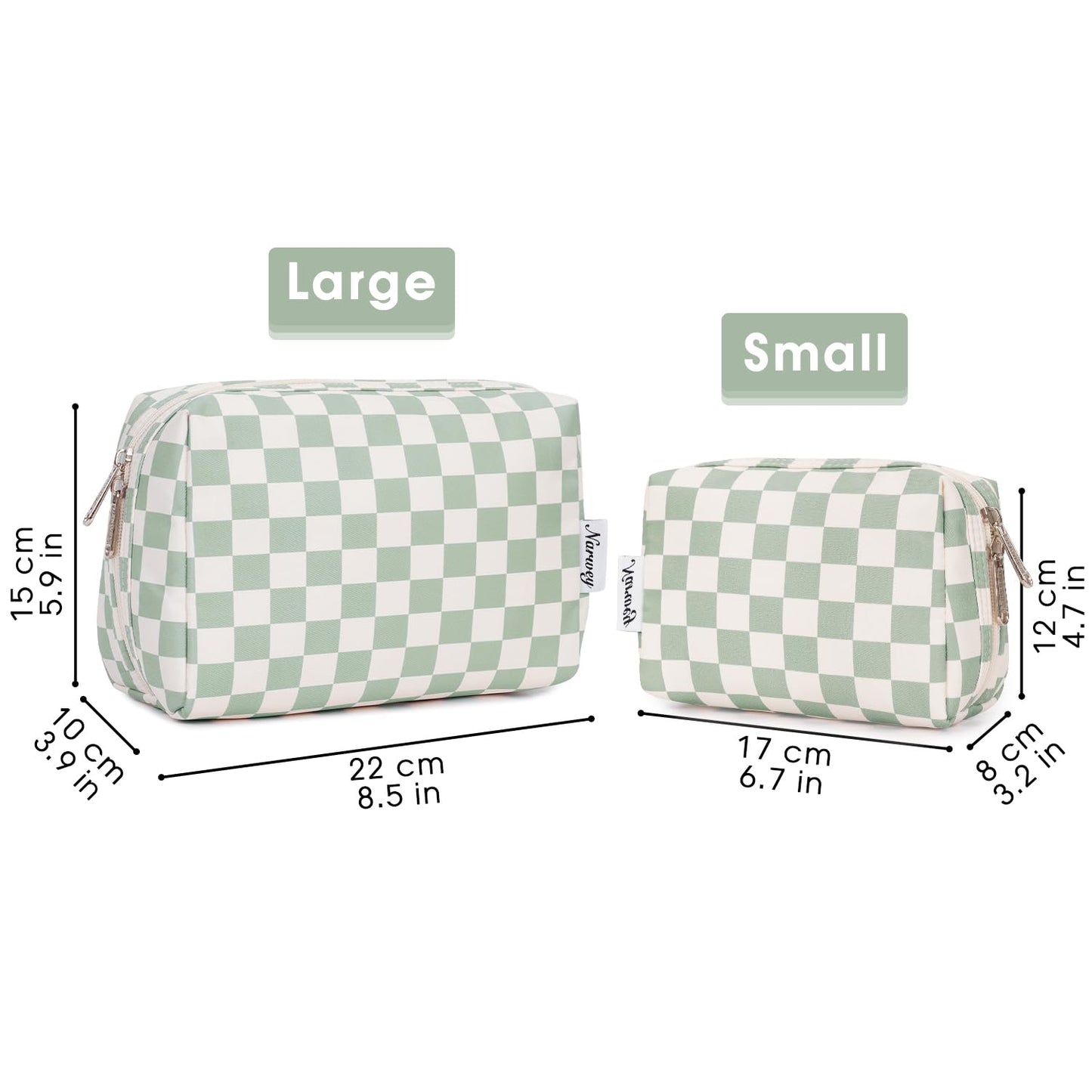Large Makeup Bag Zipper Pouch Travel Cosmetic Organizer for Women (Mint Green Checkerboard, Large)