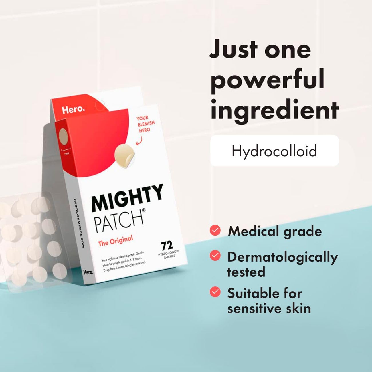 Mighty Patch Original Spot Patches by Hero Cosmetics, Day & Night Time Acne Treatment, Clear Spot Remover Hydrocolloid Patches, Anti Acne Dots, Spot Treatment Pimple Stickers - 36 Patches