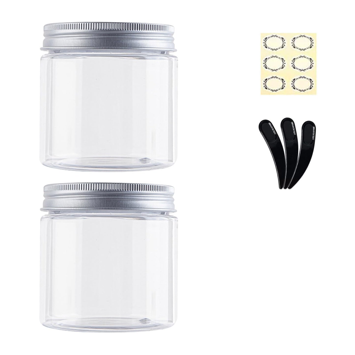 Alledomain 6PCS 100ML Clear Round Cosmetic Containers Cream Jars with Inner Liners & Aluminum Alloy Lids - Travel Jars for Storing Lip, Body Scrub, Lotion, Powder, Ointment, Makeup