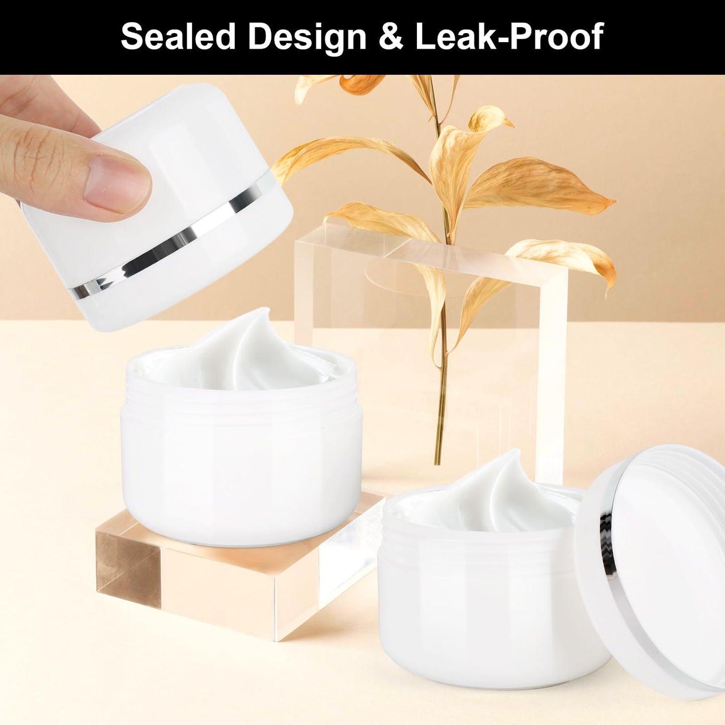 15 Pcs 50ml Cosmetic Sample Jars, Plastic Refillable Travel Pots, Cosmetic Pots with Lids, Travel Pots for Toiletries, with Spatulas, Labels and Pen for Makeup Beauty Nails