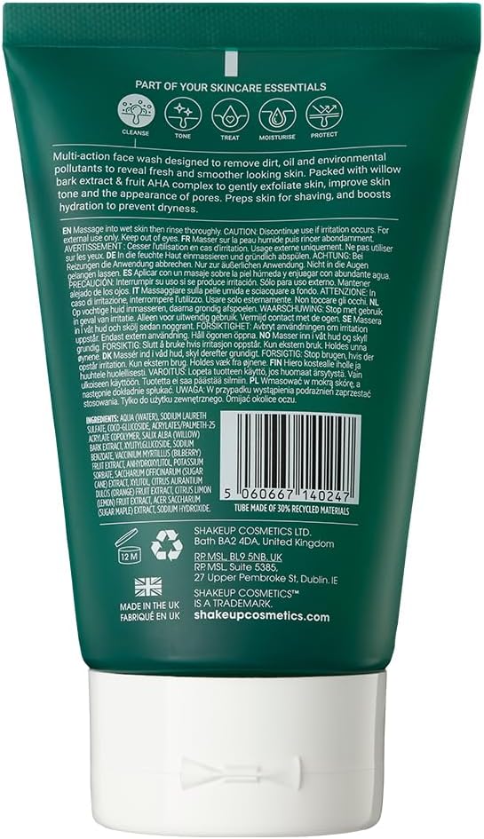 Shakeup Cosmetics Mens Face Wash, Deep Cleans & Exfoliates. Vegan with Willow Bark Extract & Fruit AHA Complex, Suitable for Day & Night, 125ml. Aka. FACE4WARD DAILY FACE WASH