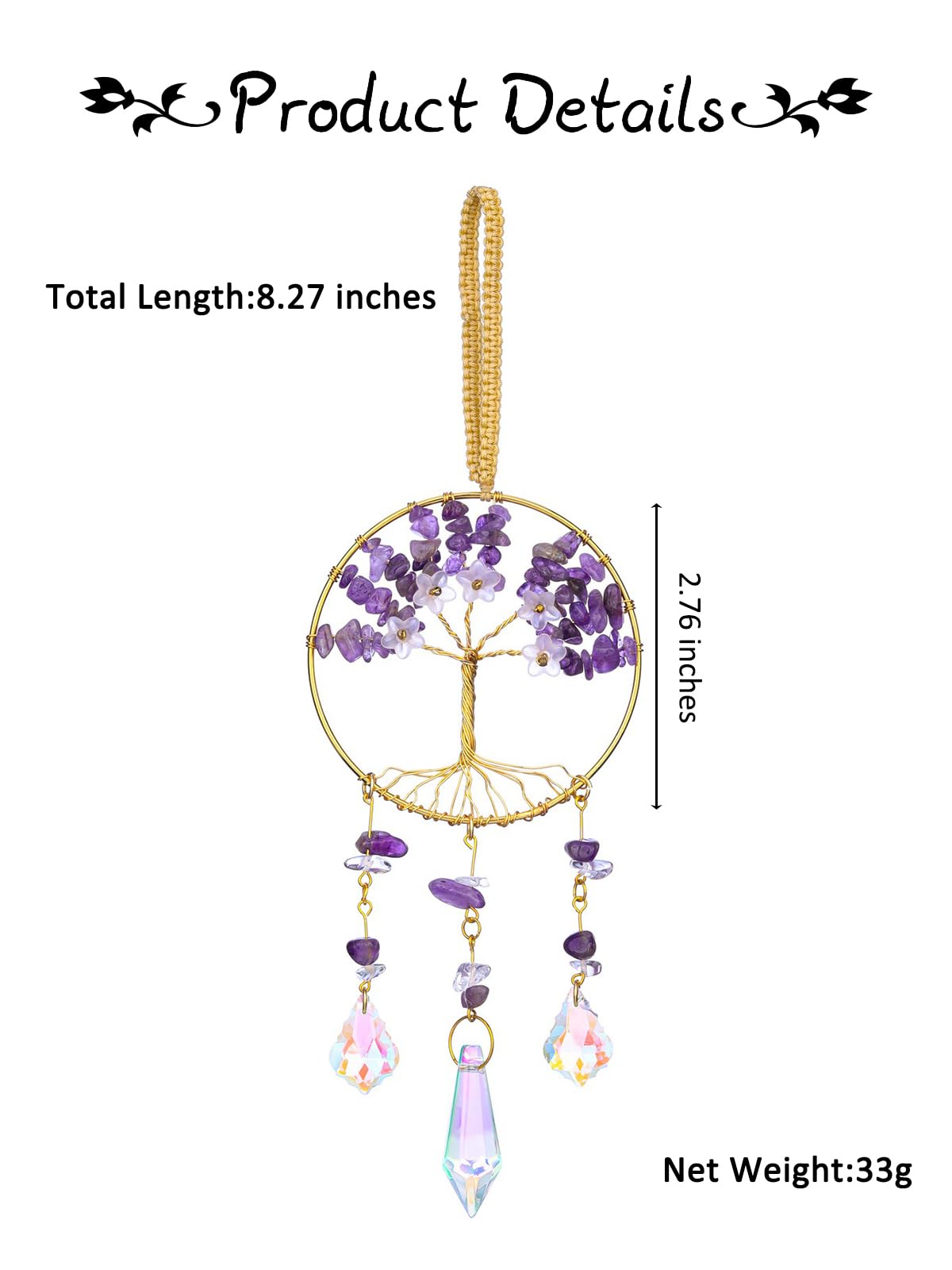 JOVIVI Chakra Tree of Life Crystals Suncatcher Hanging Ornaments Gifts for Women,Healing Crystal Gemstone Chakra Gifts,Sun Catchers for Windows Home Garden Decor