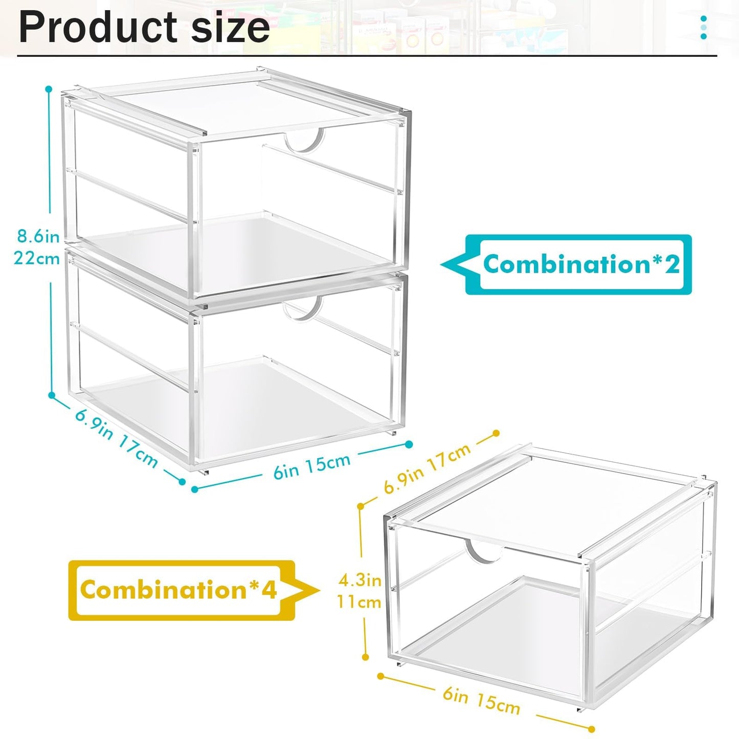 2 Pack Stackable Storage Drawers, Cosmetic Organizer, Make Up Organiser Storage, Perfume Organiser Dustproof Drawer Storage for Dresser, Bathroom, Desk