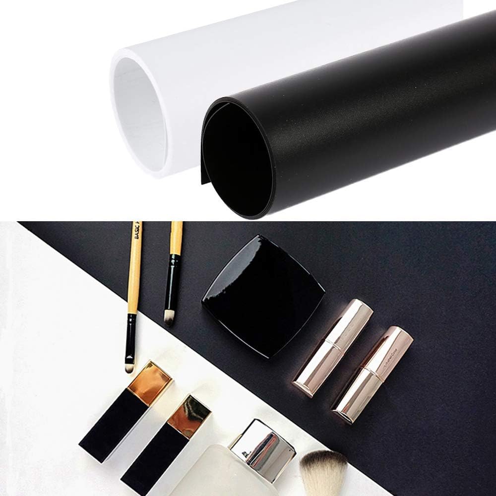 Selens Photography Backdrop PVC Food Background White Black 50x100CM Vinyl 2PCS Photo Studio Waterproof Kit for Product Props Flat Lay Cosmetic Jewelry Video Shooting