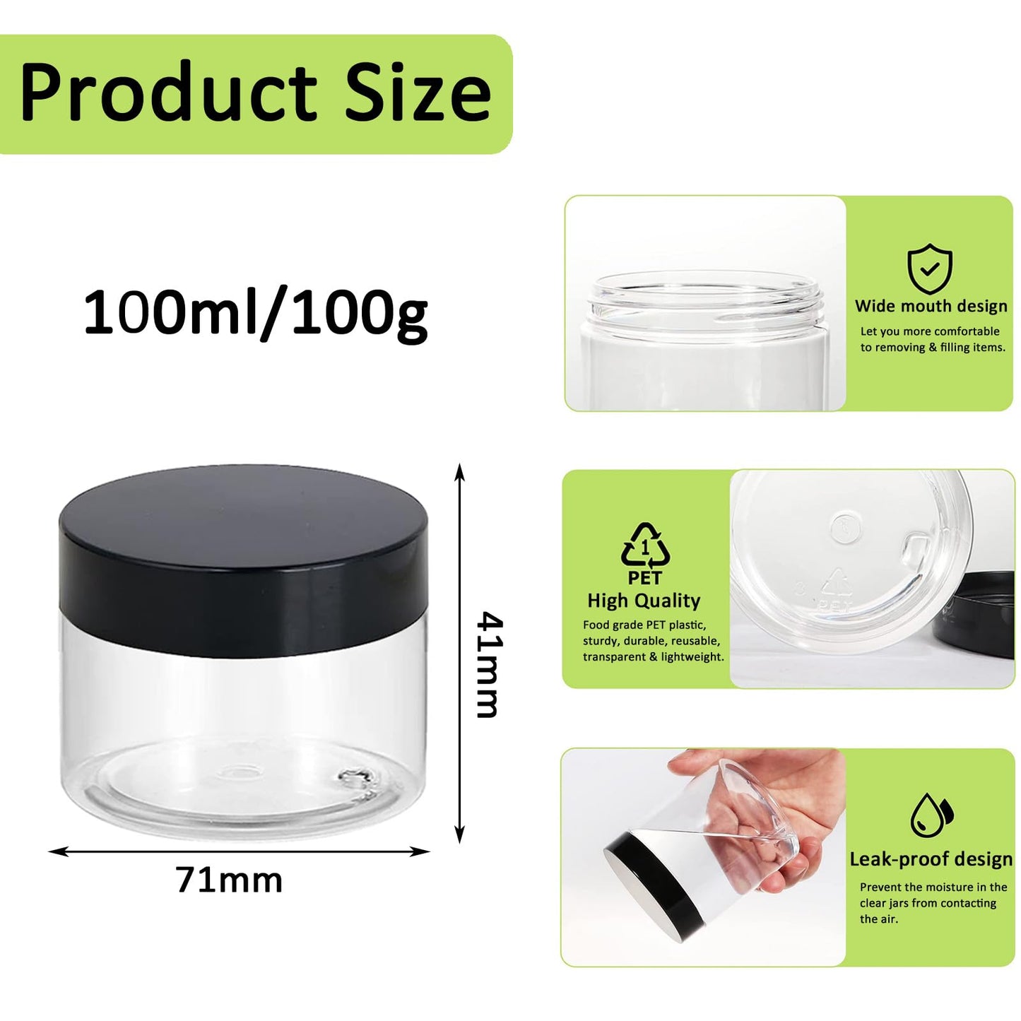 Apstaqeoo 4PCS 150ML Empty Plastic Jars With Black Lids, Clear Round Face Cream Jars Cosmetic Container Travel Storage Jar With Inner Liners for Body Scrub/Lotion/Powder/Ointment/Salves/Sample/Makeup