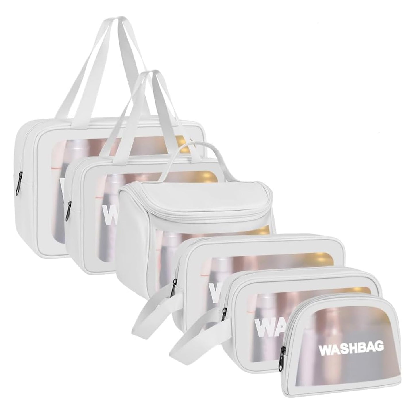 3PCS Clear Toiletry Bag, Wash Bag, Clear PU Makeup Bags, Waterproof Toiletry Travel Bags with Zipper Handle, Portable Airport Cosmetic B-ag for Travel Bathroom Men Women(Blue)