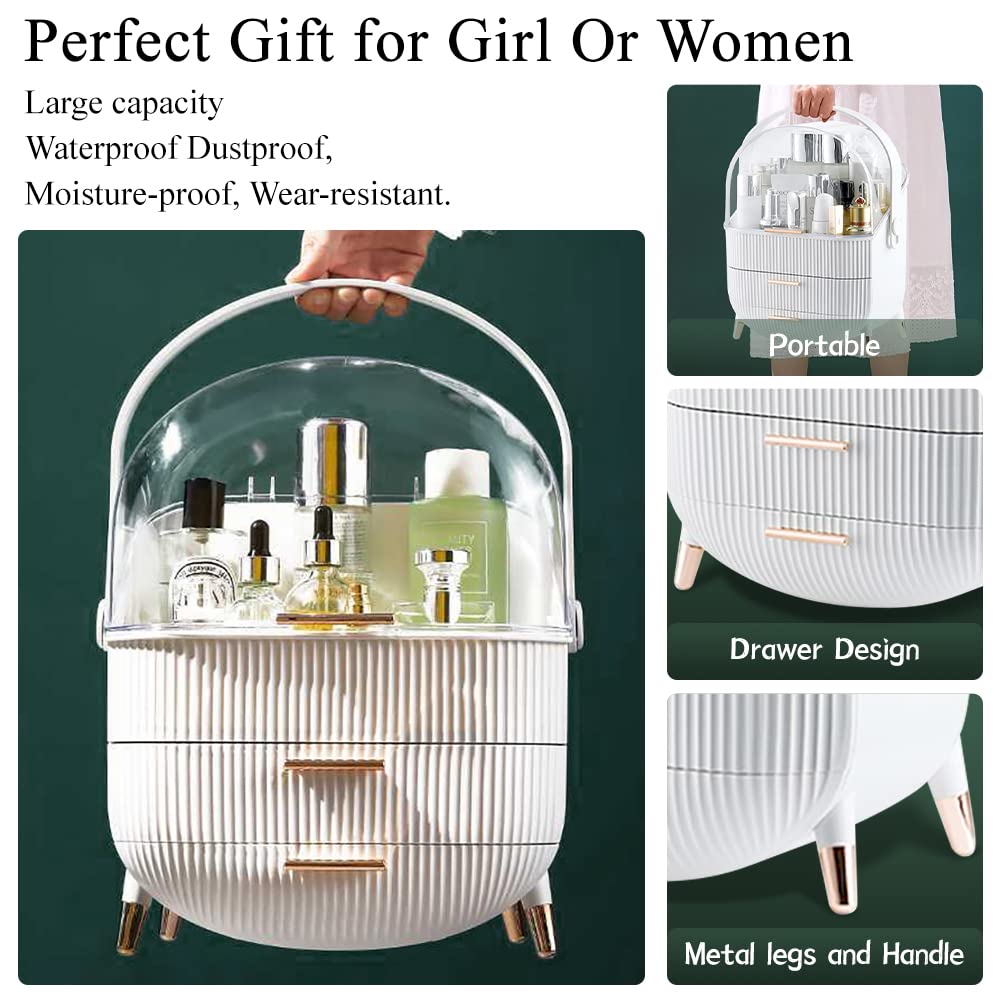 Multi-Function Make Up Case Dustproof Cosmetic Storage Box, Organizer Skin Care Products Jewelry Organizer Finishing Box for Bedroom Bathroom Desktop (Pink)