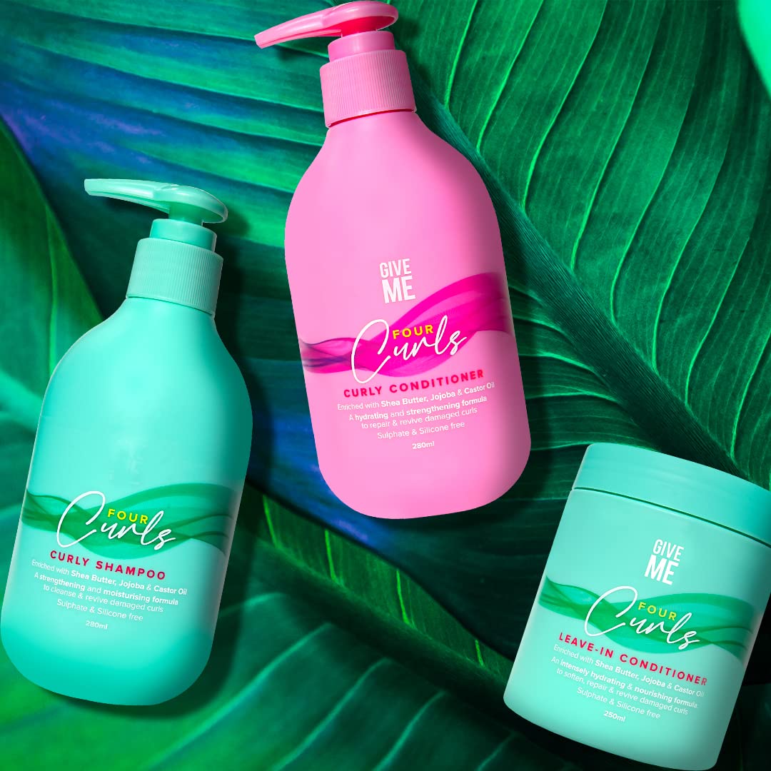 Give Me Cosmetics Four Curls Shampoo, Curly Hair Products, Moisturising, Sulphate Free, Hydrating Formula Infused with Shea Butter Castor and Jojoba Oil