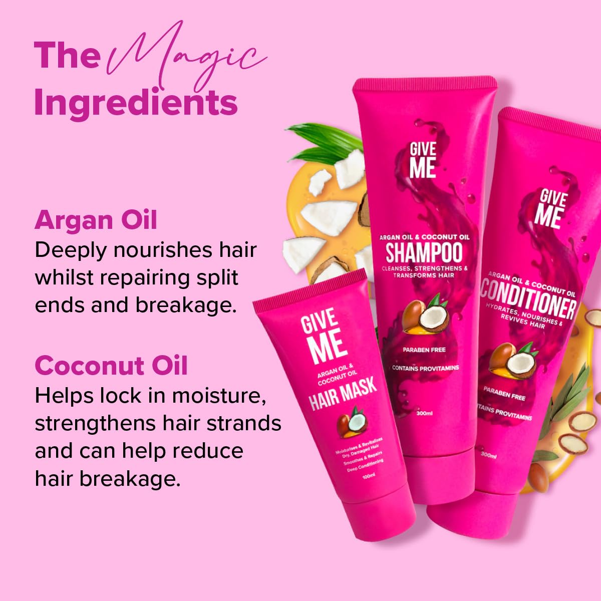 Give Me Cosmetics, Shampoo and Conditioner Sets, with Hair Mask, Aloe Vera & Coconut Oil, for Dry Damaged, Silicone, Sulphate & Paraben Free, Haircare Gift Set for Teenage Girls Women