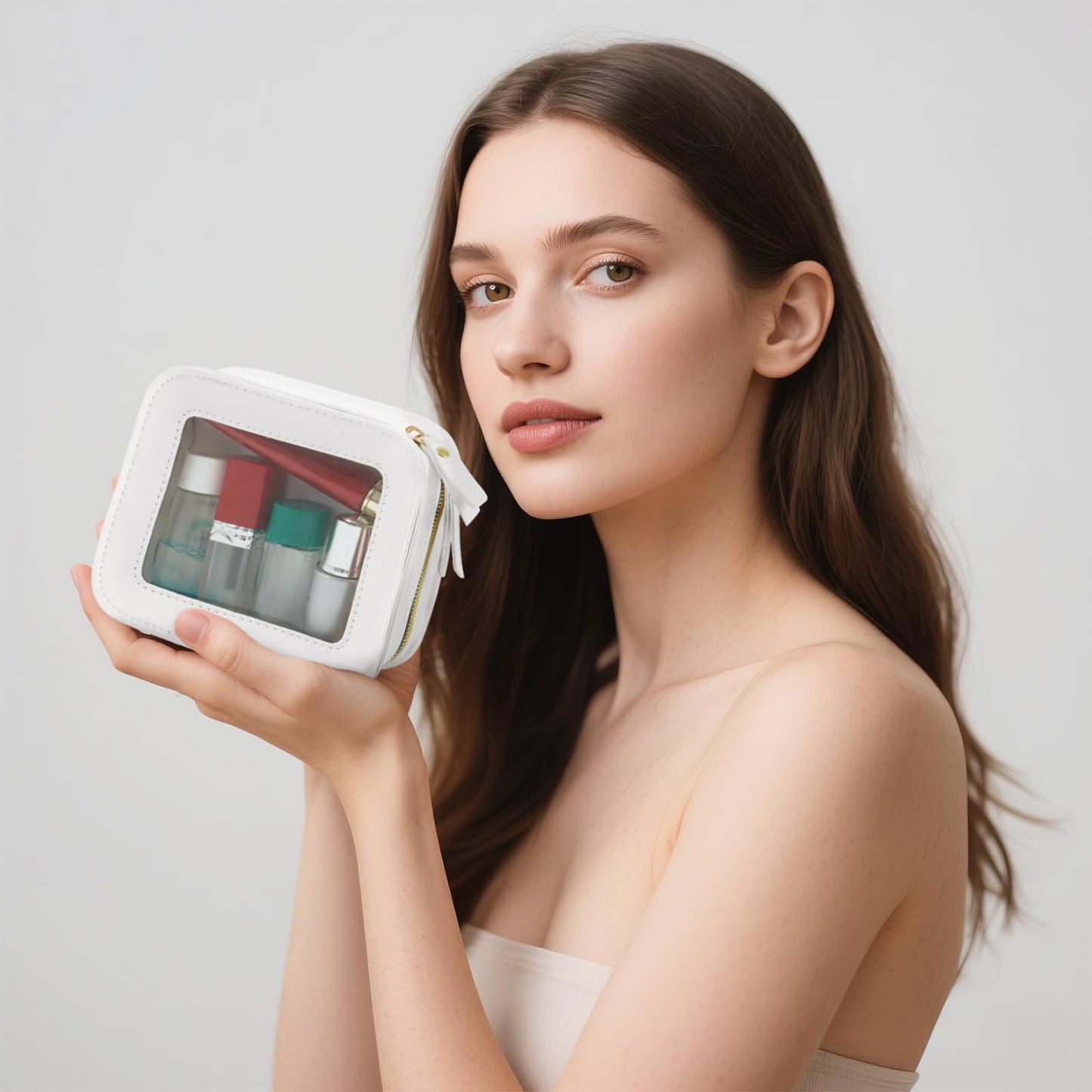 Clear Makeup Bag Travel Toiletries Bags for Women Cosmetic Bags with Double Zippers Waterproof Small Makeup Bag for Ladies Girls