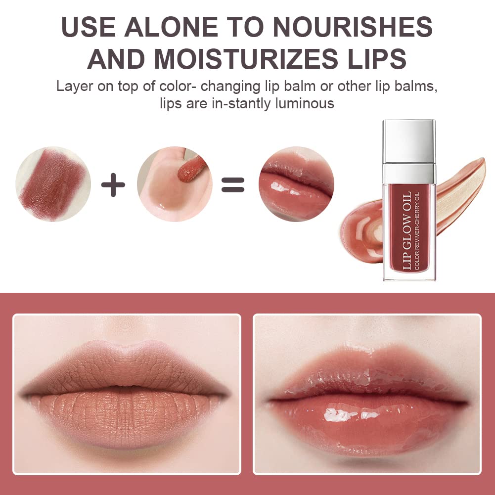 AOOWU Plumping Lip Oil Tinted, Moisturizing Lip Oil Long Lasting Nourishing Lip, Hydrating Lip Gloss Tint Lipstick for Women, Glitter Shine Liquid Lipstick, Lip Glaze Makeup Cosmetic