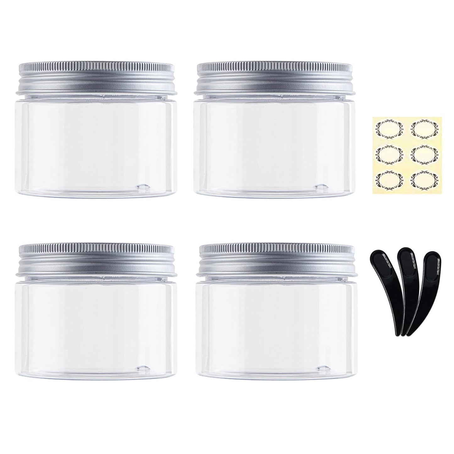 Alledomain 6PCS 100ML Clear Round Cosmetic Containers Cream Jars with Inner Liners & Aluminum Alloy Lids - Travel Jars for Storing Lip, Body Scrub, Lotion, Powder, Ointment, Makeup