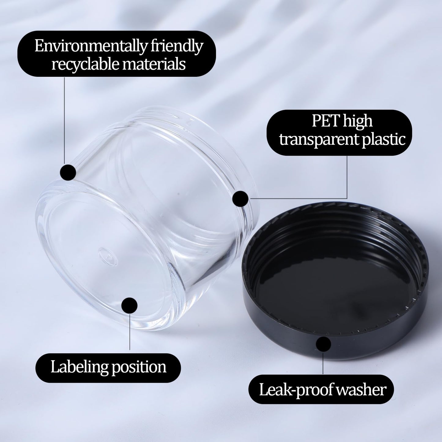 4 Pcs Plastic Cosmetic Cream Jars with Lids - Spatula, Travel-Sized, Leak-Proof, Refillable Makeup Containers, 0.7oz Round Jars for Storage Liquid Oils, Salves, DIY Making (Black)