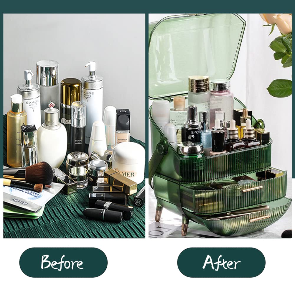 Multi-Function Make Up Case Dustproof Cosmetic Storage Box, Organizer Skin Care Products Jewelry Organizer Finishing Box for Bedroom Bathroom Desktop (Pink)