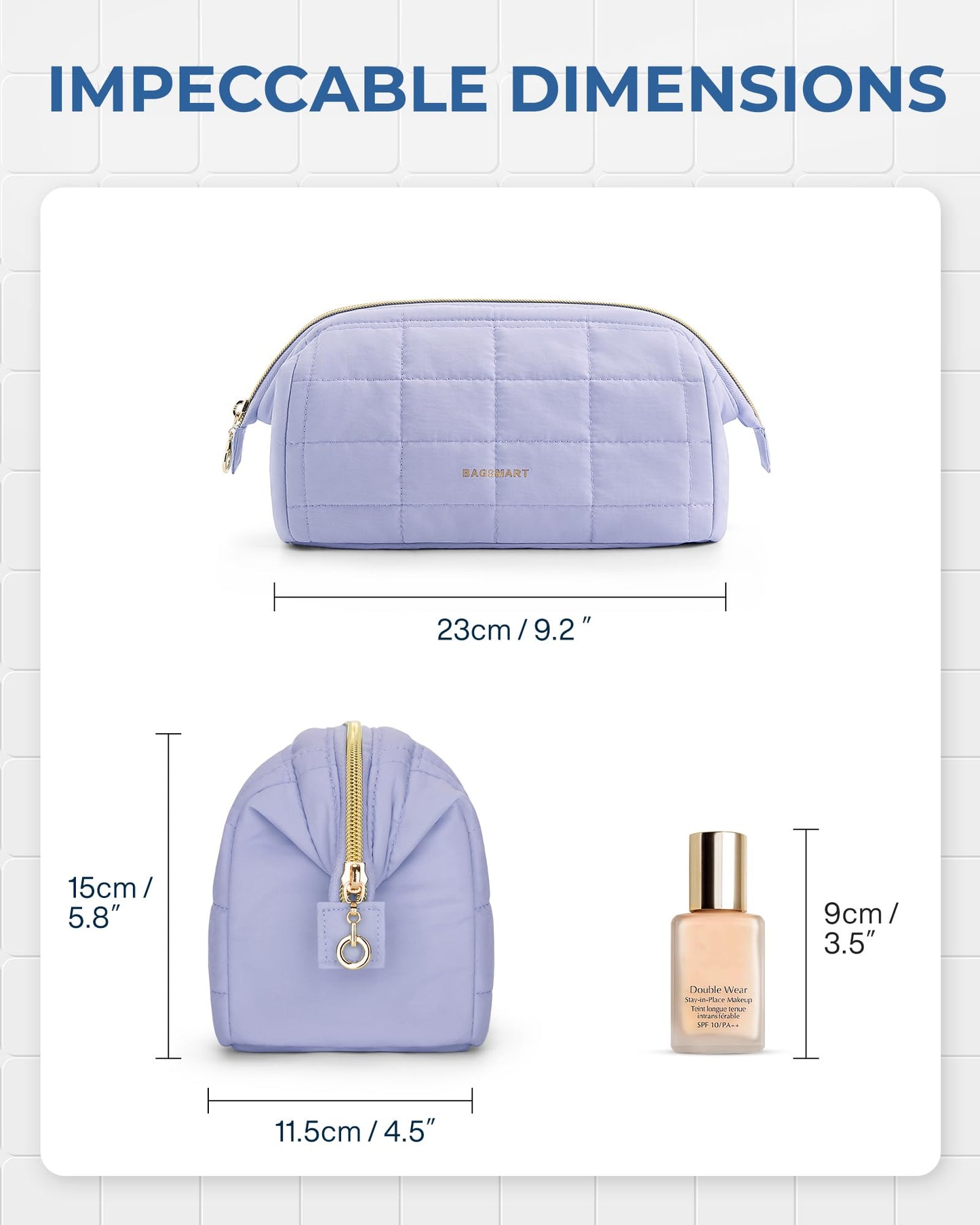 BAGSMART Makeup Bag Travel Cosmetic Bag, Puffy Padded Make Up Bags for Women, Large Capacity Wide-Open Travel-Size Toiletries Pouch, Purple