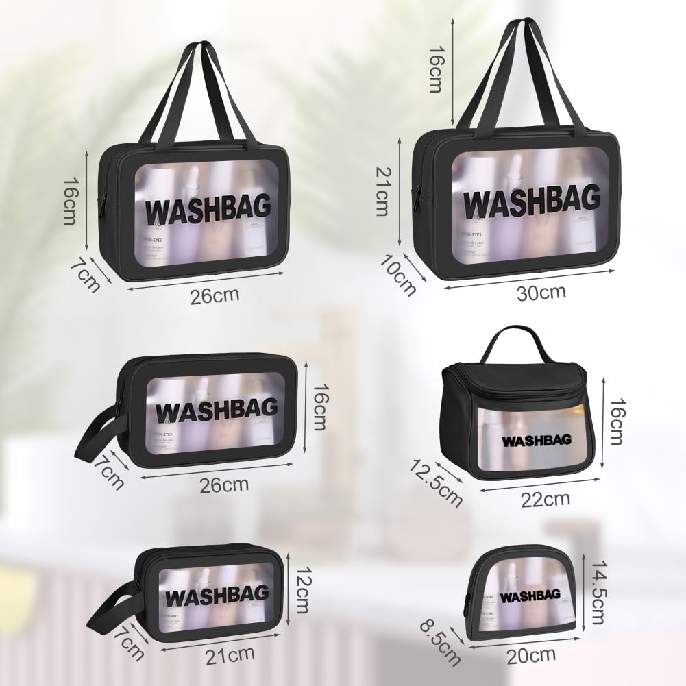 3PCS Clear Toiletry Bag, Wash Bag, Clear PU Makeup Bags, Waterproof Toiletry Travel Bags with Zipper Handle, Portable Airport Cosmetic B-ag for Travel Bathroom Men Women(Blue)