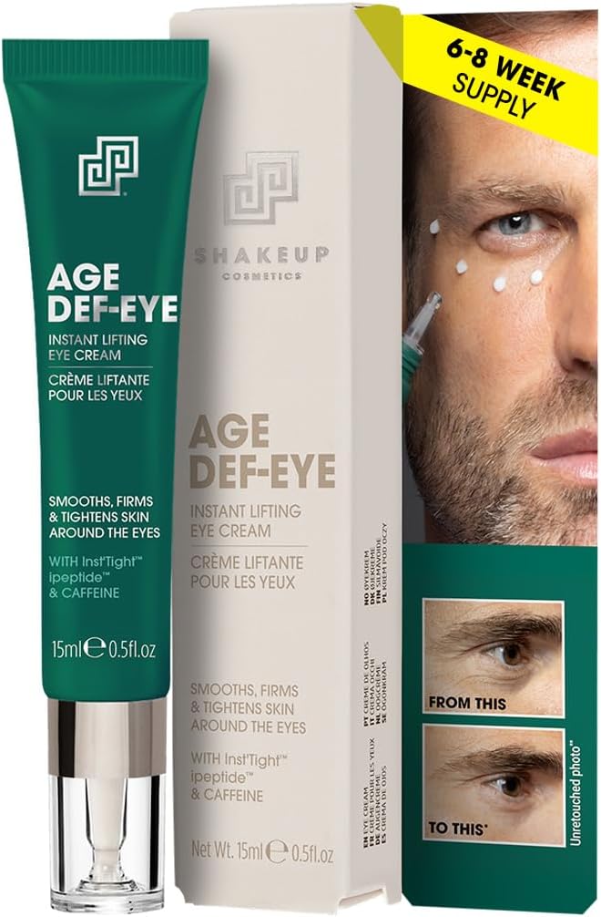 Shakeup Cosmetics Mens Eye Cream, Lifting & Firming Formula, Helps Reduce Fine Lines and Crow's Feet, Hydrating with Peptides & Caffeine, 15ml. Aka. AGE DEF-EYE