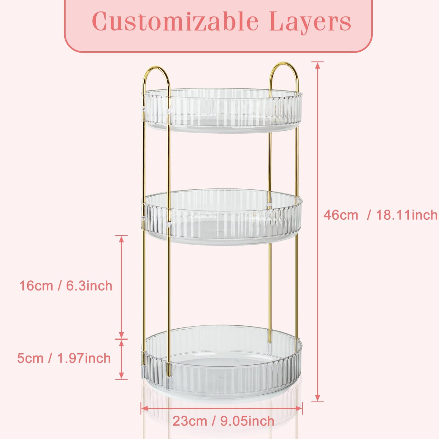 Boxalls Make up Organiser 360° Rotating, 3 Tier Large Capacity Bathroom Organizer, Cosmetics Vanity Storage, Dressing Table Organiser, Skincare Spinning Carousel for Skincare Perfume (3 Tiers, Green)