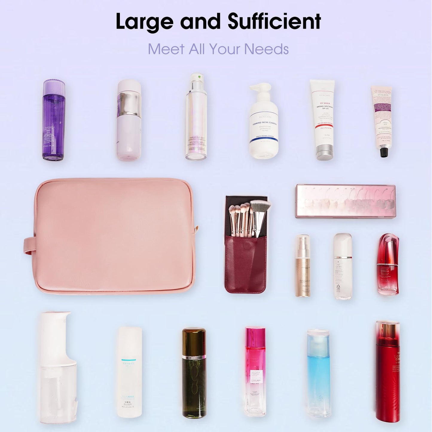 Small Makeup Bag for Handbag, Mini Make Up Bag for Purse, Small Makeup Pouch for Women, Cosmetic Bag with Slip-in Pockets, Vegan Leather Travel Makeup Bag, Black (Patent Pending)