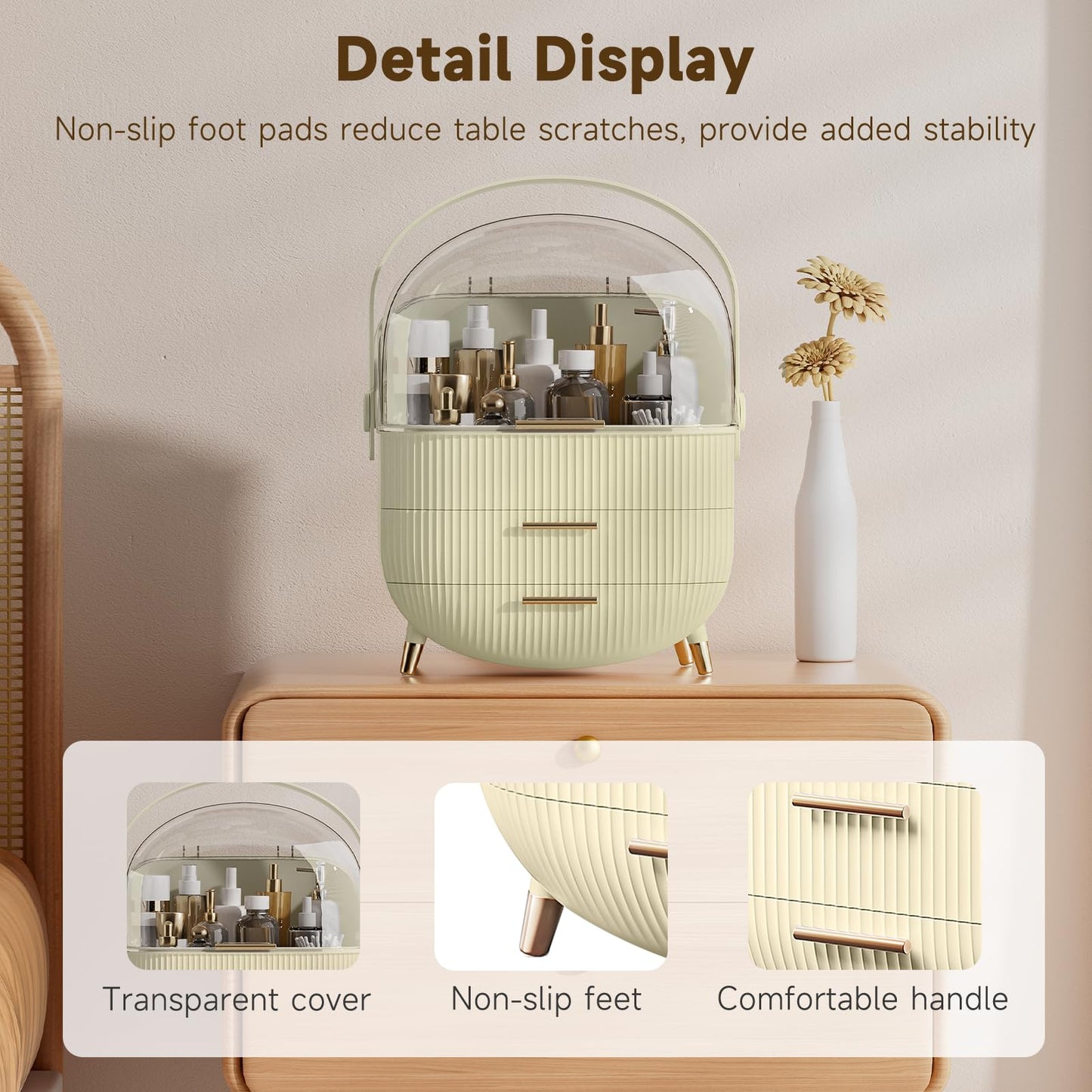 Multi-Function Make Up Case Dustproof Cosmetic Storage Box, Organizer Skin Care Products Jewelry Organizer Finishing Box for Bedroom Bathroom Desktop (Pink)