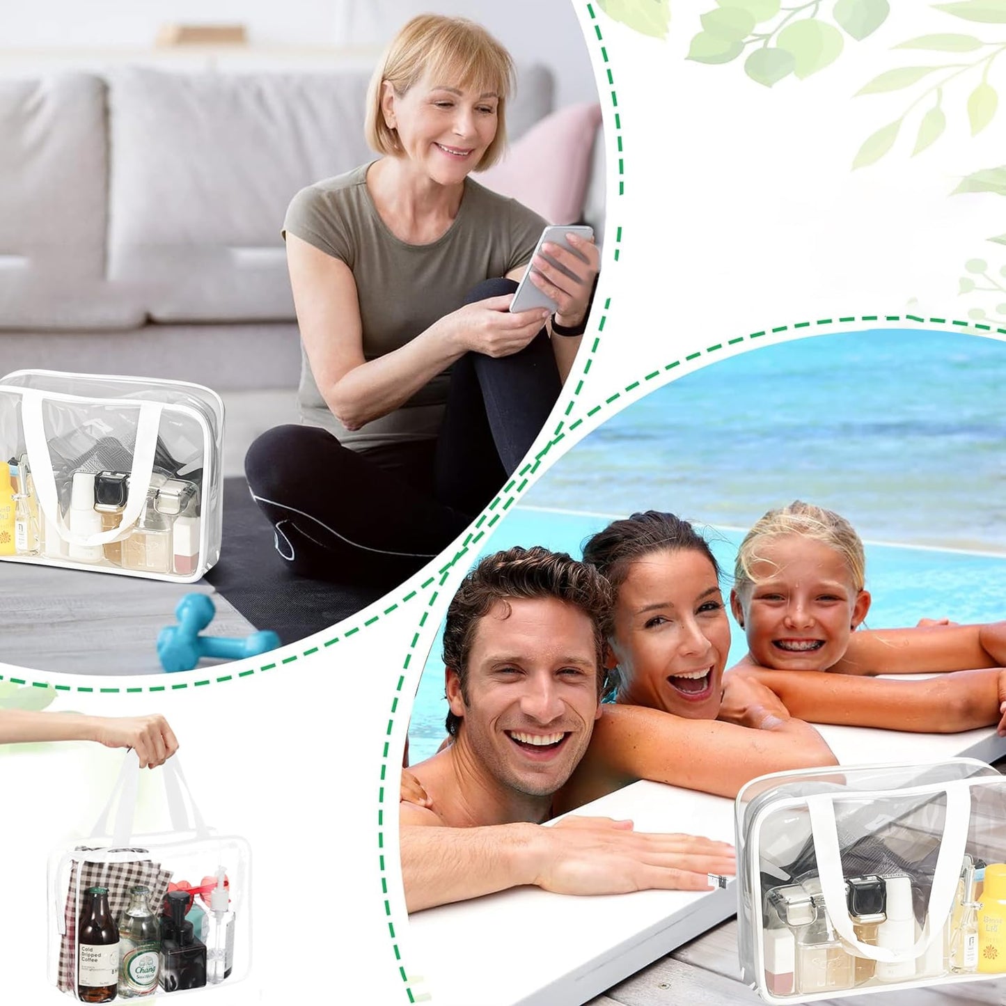 2 Pack Clear Wash Bag for Toiletries, Large/Small Clear Travel Toiletries Bag Thickened PVC Waterproof Makeup Bags with Handles Travel Wash Bags with Zippers for Women Girls Men