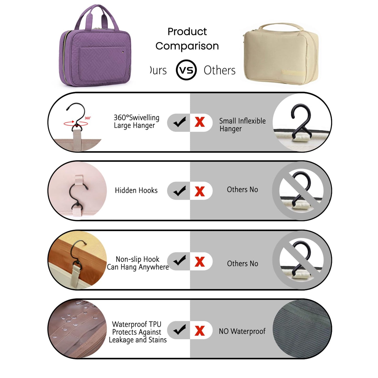 BAGSMART Large Hanging Toiletry Bag Travel Toiletry Bag Cosmetic Bag for Women, Black-Size L