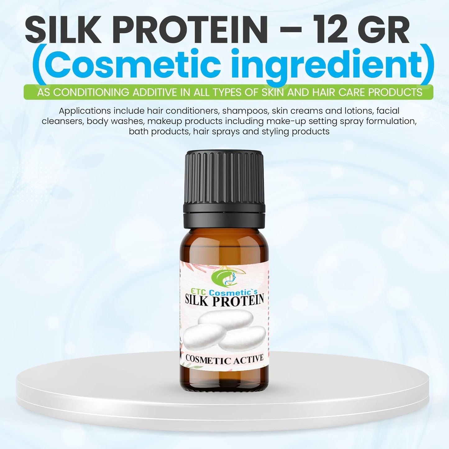 ETC Cosmetic`s Silk Protein - 12 gr - Cosmetic active - 100% Natural Origin - All type of hair and skin care products