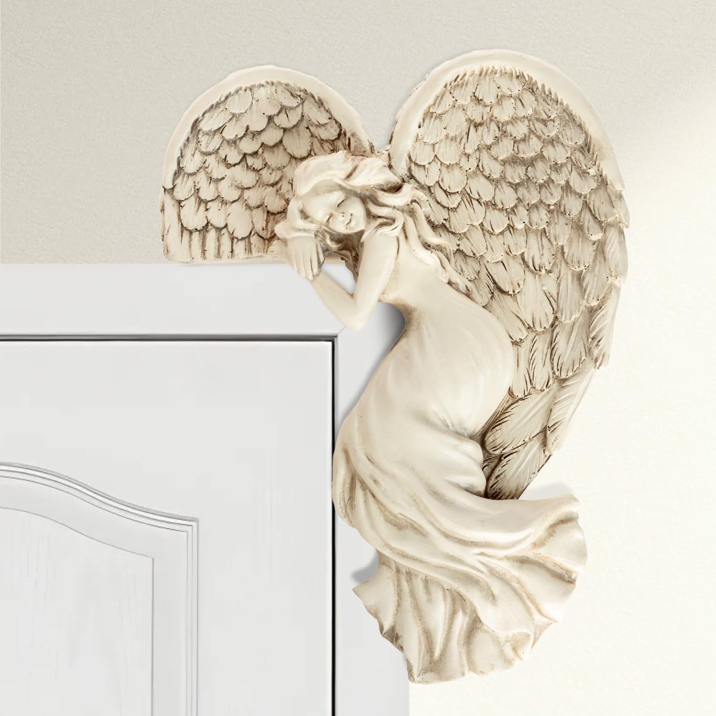 Marco Paul Sleeping Angel Corner Door Frame Statue Resin Angel Ornament Stone Effect Female Figurine Angel Wings Left Angle Door Sculpture Wall Art for Garden, Weddings, Home Decor