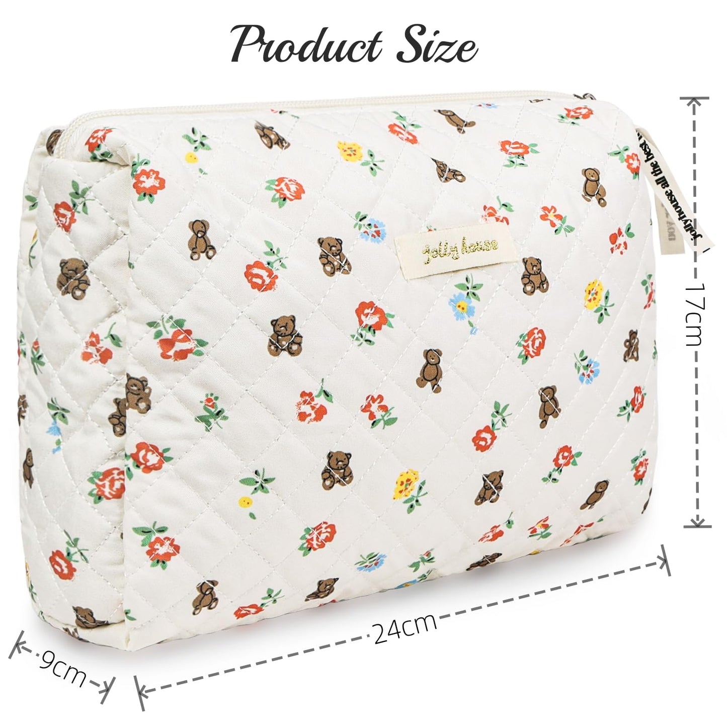 Aucuu Cotton Makeup Bag, Portable Travel Cosmetic Bag, Large Capacity Floral Toiletry Bags, Quilted Wash Bags Organizer for Women Girls