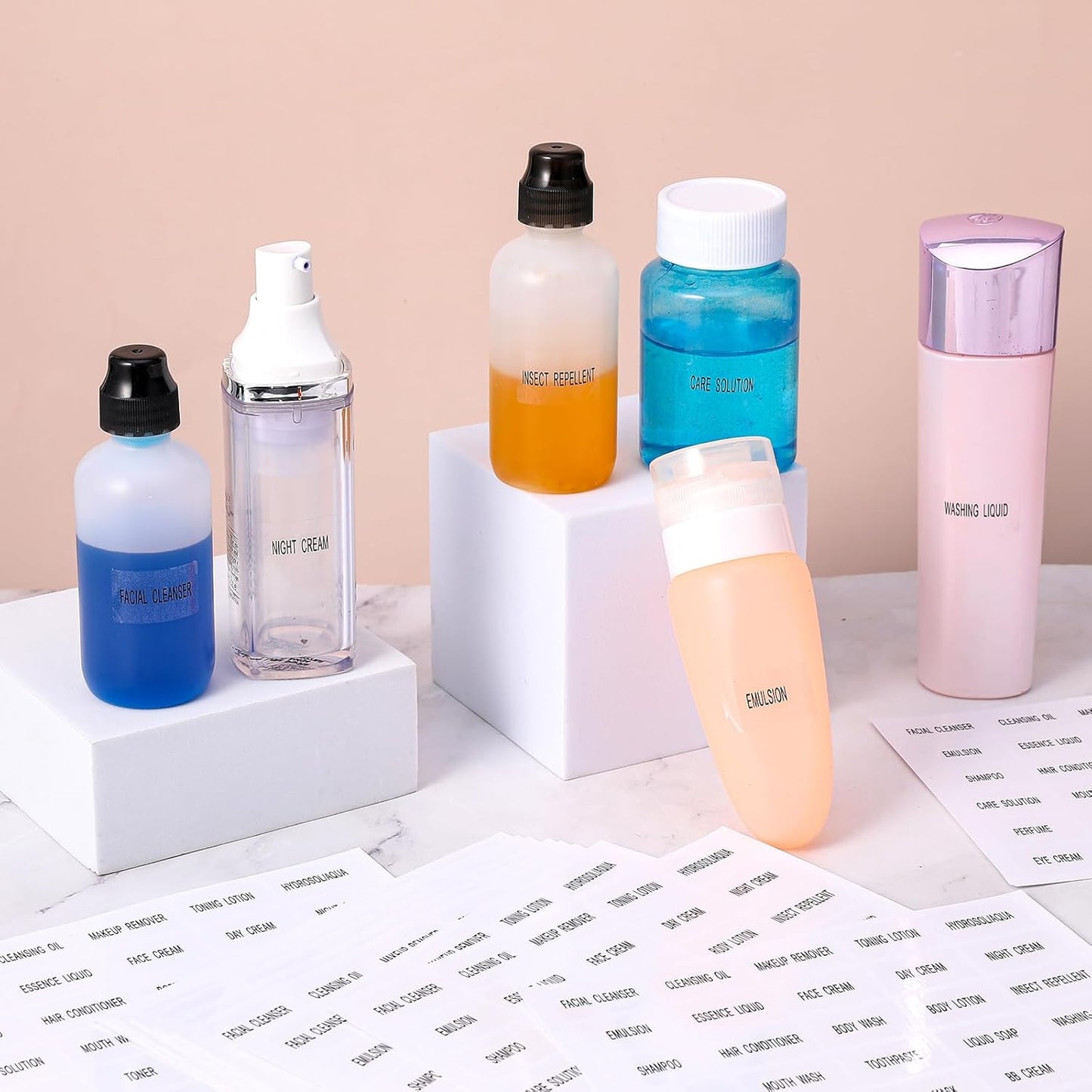 360Pcs Waterproof Labels for Travel Size Bottles, Self-Adhesive Cosmetic Jars Labels, Clear Bathroom Beauty Organization Removable Stickers for Refillable Bottles, Lotion Cream Body Wash Shampoo