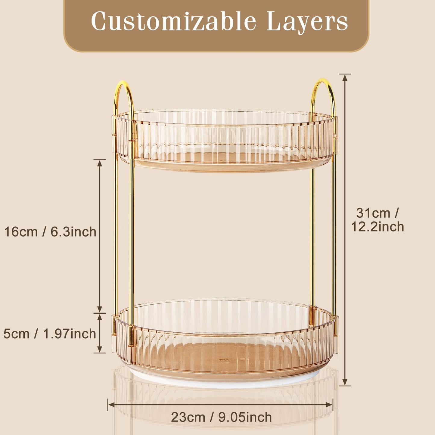 Boxalls Make up Organiser 360° Rotating, 3 Tier Large Capacity Bathroom Organizer, Cosmetics Vanity Storage, Dressing Table Organiser, Skincare Spinning Carousel for Skincare Perfume (3 Tiers, Green)