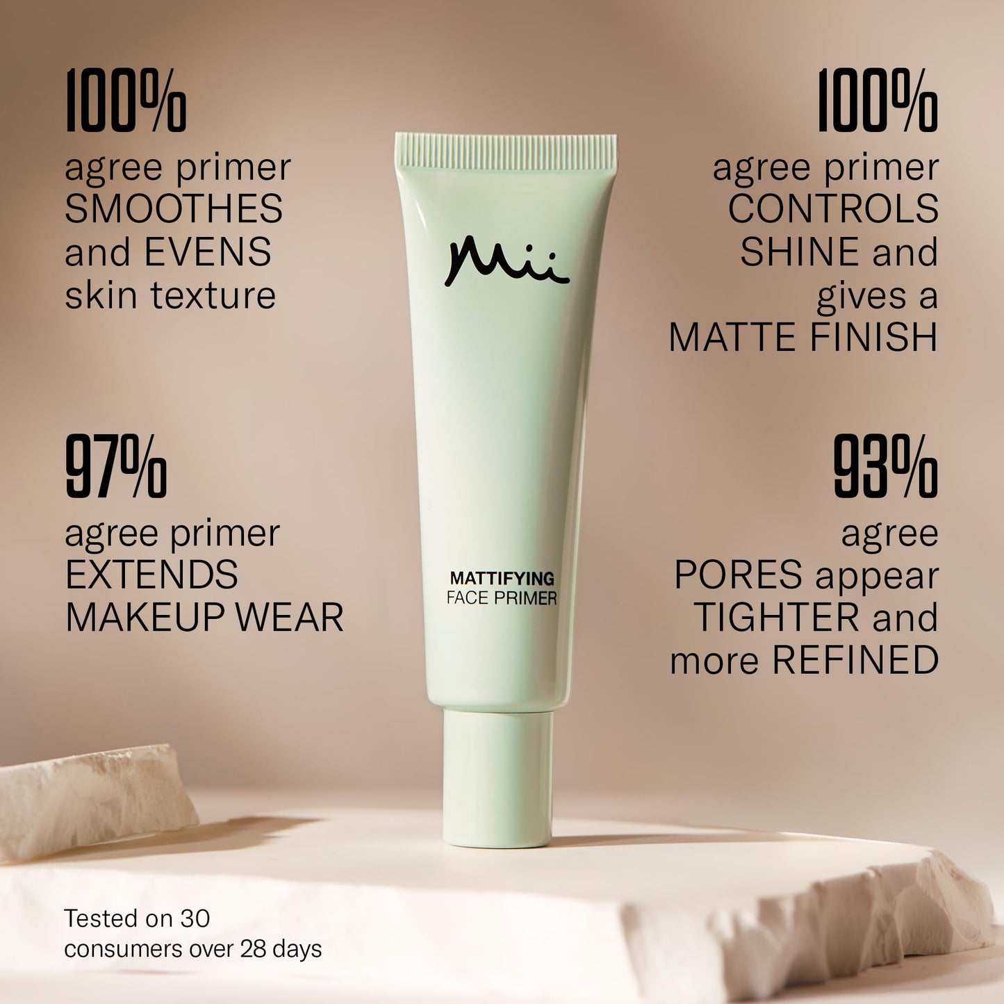 Mii Cosmetics Primer Makeup, Smoothing Face Prep, Blurs Fine Lines and Pores, Firms and Plumps, Longer Lasting, 30 ml