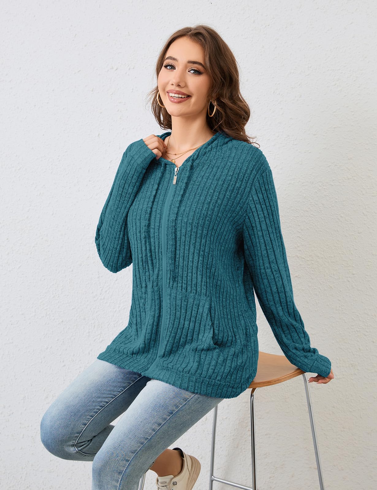 Flikity Womens Cardigans Zip Up Ladies Hoodies with Large Pockets Long Sleeve Tunic Tops Ladies Lightweight Jackets Casual Work Clothes M-XXL