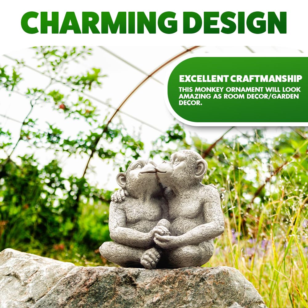 Garden Mile Stone Effect Animal Garden Statue Kissing Monkeys Sitting Monkeys Sculptures Patio Pond & Garden Ornaments Outdoor Home Outdoor Decor Living Room Decor