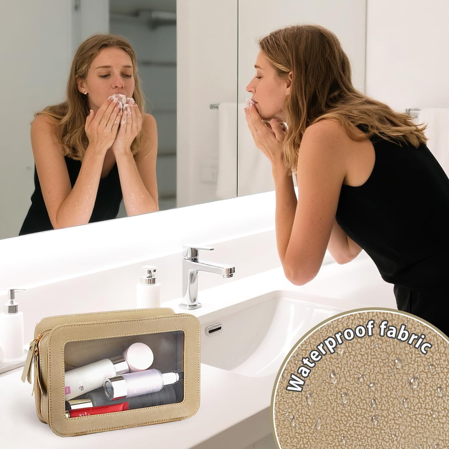 Clear Makeup Bag Travel Toiletries Bags for Women Cosmetic Bags with Double Zippers Waterproof Small Makeup Bag for Ladies Girls