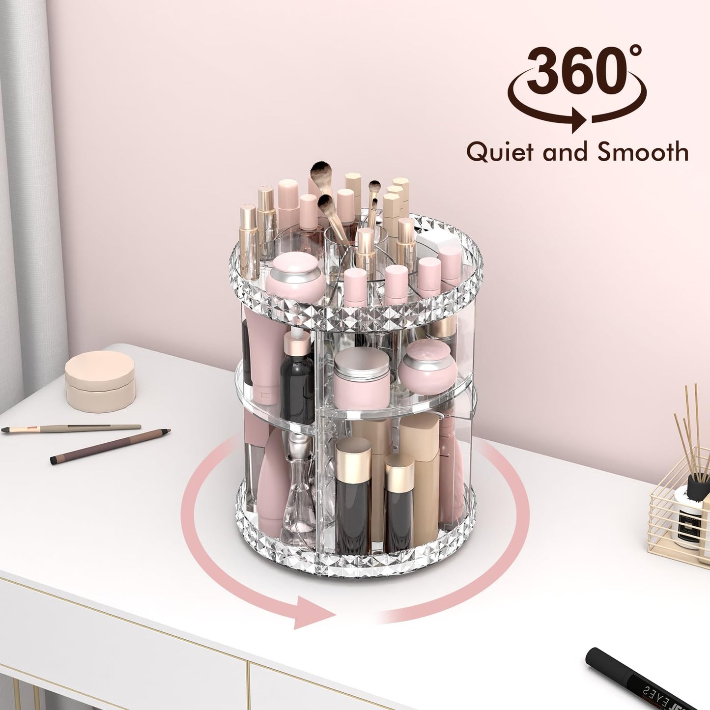Rotating Makeup Organizer, 360° Spinning Skincare Organizers, Adjustable Layer Cosmetic Storage Lazy Susan Makeup Organizers for Dresser Bathroom, Large, Clear