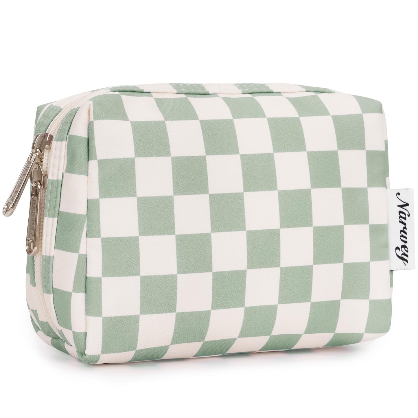 Large Makeup Bag Zipper Pouch Travel Cosmetic Organizer for Women (Mint Green Checkerboard, Large)