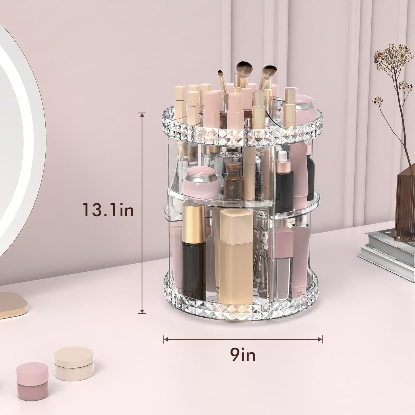 Rotating Makeup Organizer, 360° Spinning Skincare Organizers, Adjustable Layer Cosmetic Storage Lazy Susan Makeup Organizers for Dresser Bathroom, Large, Clear