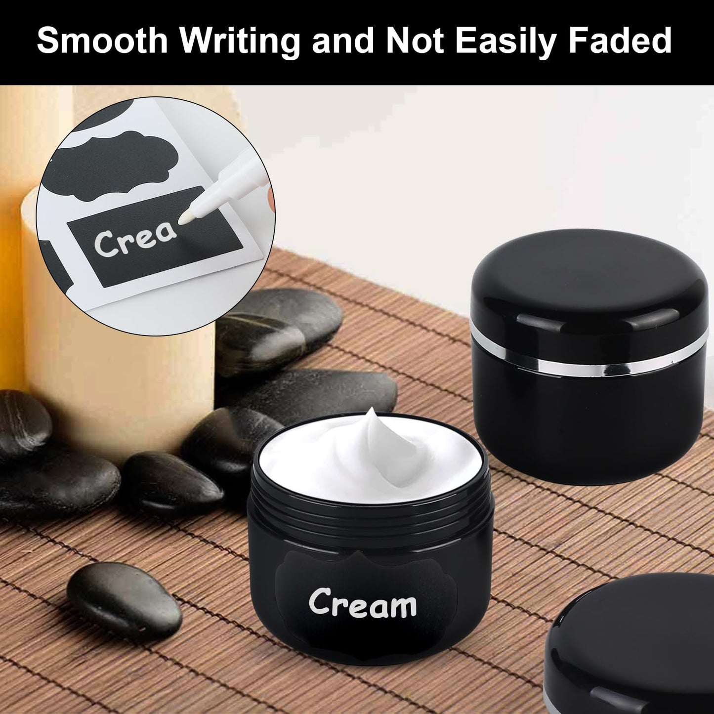 15 Pcs 50ml Cosmetic Sample Jars, Plastic Refillable Travel Pots, Cosmetic Pots with Lids, Travel Pots for Toiletries, with Spatulas, Labels and Pen for Makeup Beauty Nails