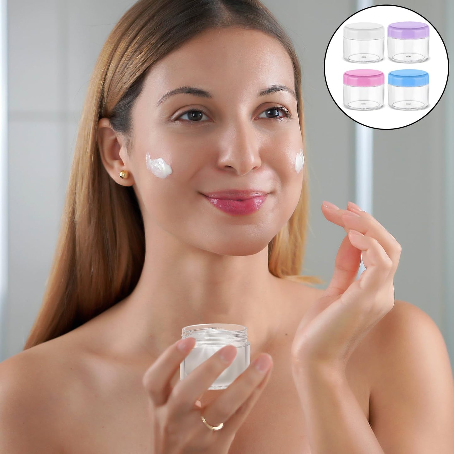 4 Pcs Plastic Cosmetic Cream Jars with Lids - Spatula, Travel-Sized, Leak-Proof, Refillable Makeup Containers, 0.7oz Round Jars for Storage Liquid Oils, Salves, DIY Making (Black)