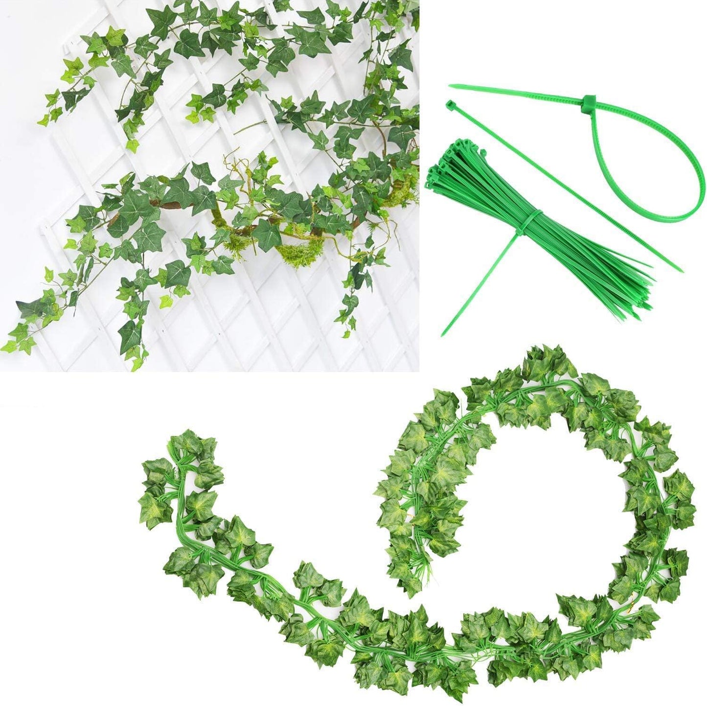 Comtelek 84 FT Artificial Ivy 12 Pack Ivy Vine Garland Ivy Leaves Greenery Garlands Clip Hanging Fake Leaf Plants Faux Green Flowers Decor Home Kitchen Garden Office Wedding Wall