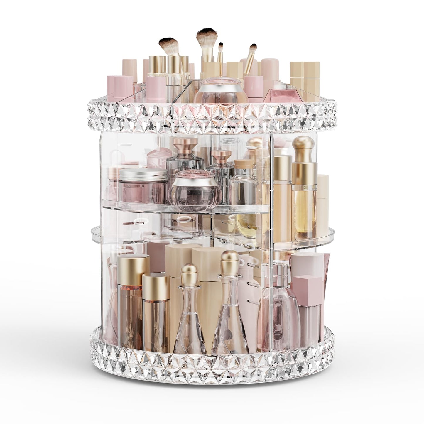 Rotating Makeup Organizer, 360° Spinning Skincare Organizers, Adjustable Layer Cosmetic Storage Lazy Susan Makeup Organizers for Dresser Bathroom, Large, Clear