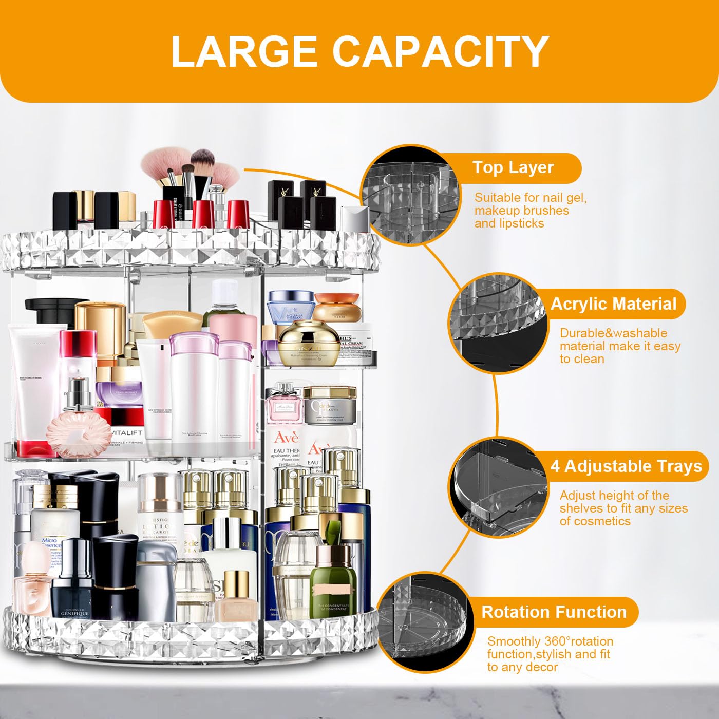 MISERWE Makeup Organiser 360 Degree Rotating 13 Adjustable Layers Large Capacity Cosmetic Organiser Transparent Make Up Organisers and Storage