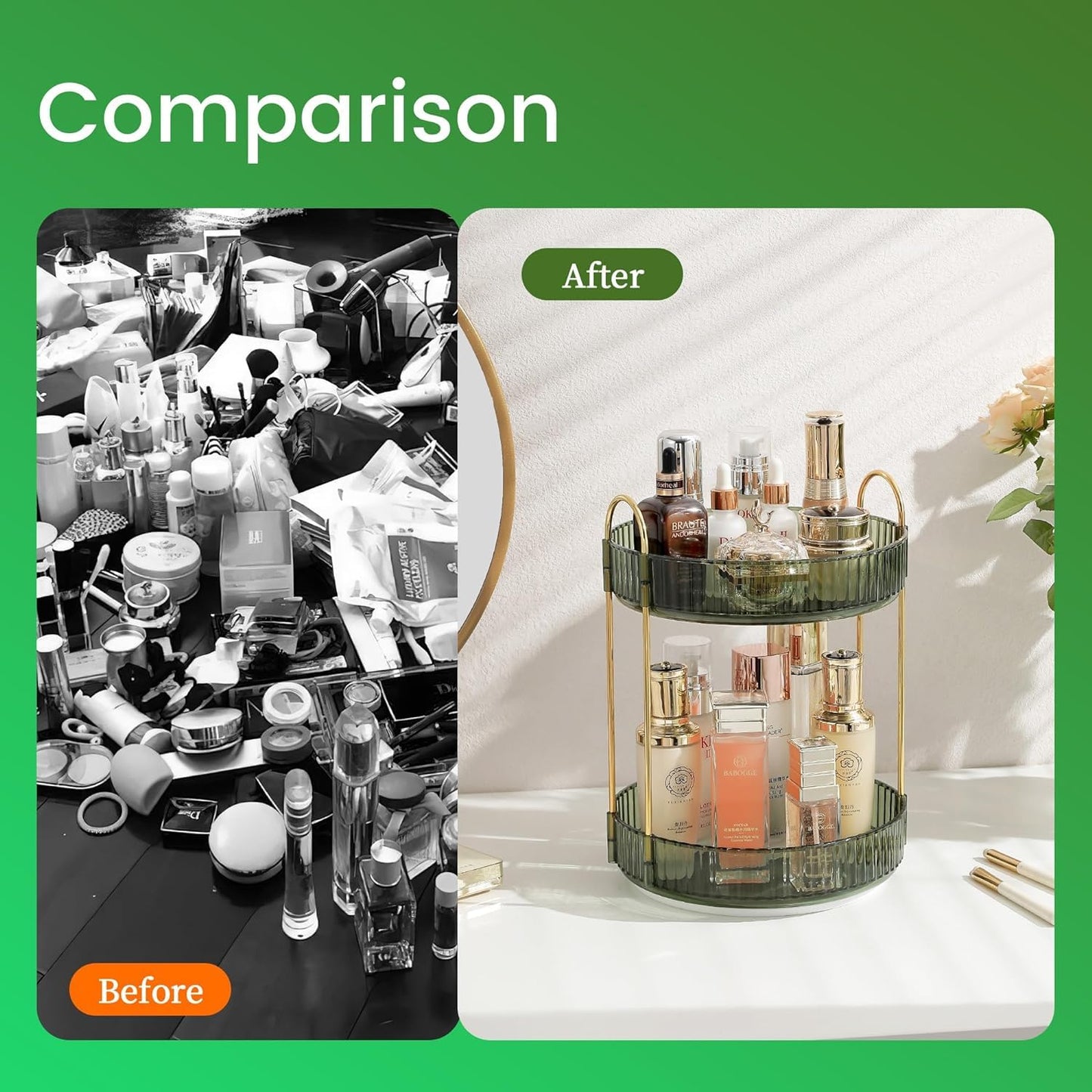 Rotating Makeup Organizer for Vanity, Large Skincare Make Up Storage Perfume Organizers for Bathroom Counter, Clear Cosmetic Lipstick Toiletry Dresser Organizer Spinning Holder